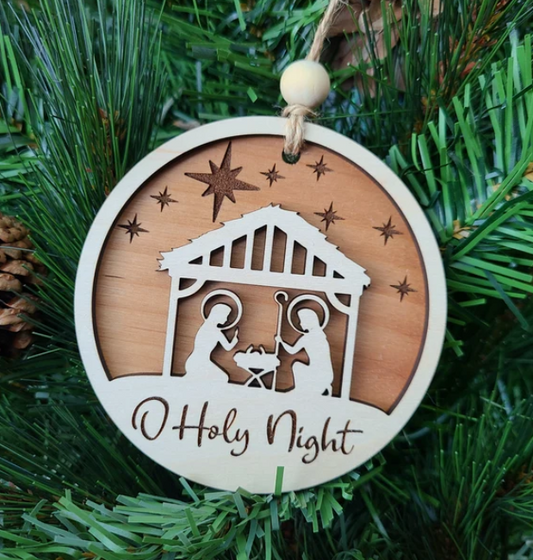 Personalized Wooden Nativity Themed Christmas Ornament – 2-Layer Design for Nativity Lovers