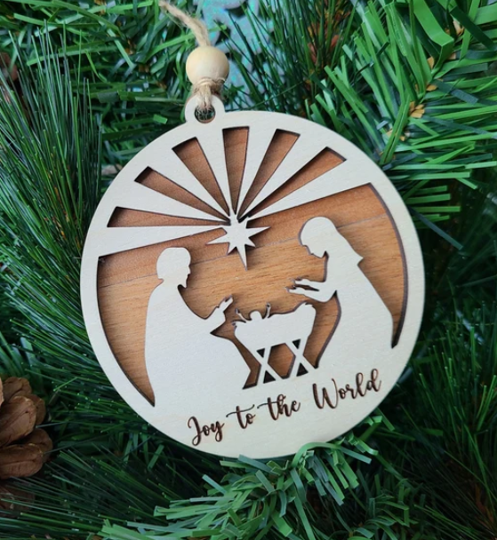 Personalized Wooden Nativity Themed Christmas Ornament – 2-Layer Design for Nativity Lovers