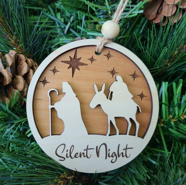 Personalized Wooden Nativity Themed Christmas Ornament – 2-Layer Design for Nativity Lovers