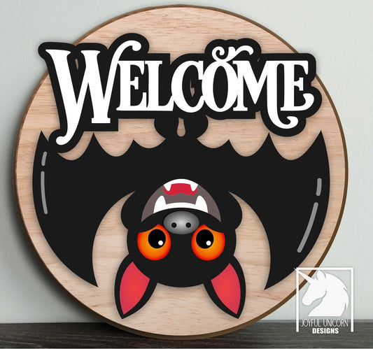 🦇 DIY Halloween "Welcome Bat" Door Hanger Kit – Upside-Down Bat with Glowing Eyes!