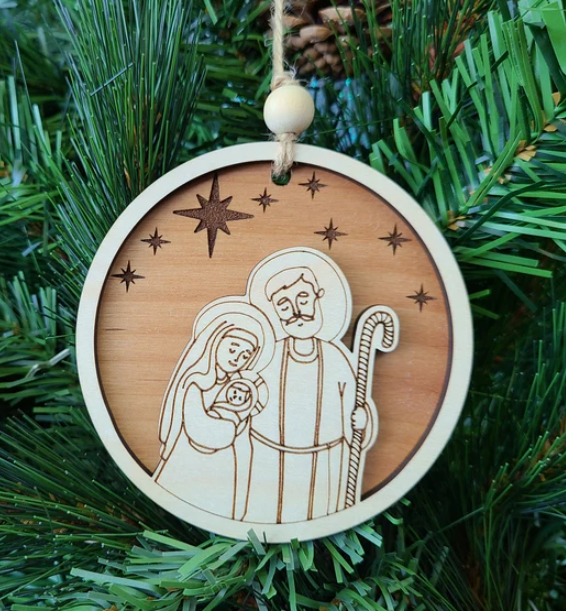 Personalized Wooden Nativity Themed Christmas Ornament – 2-Layer Design for Nativity Lovers