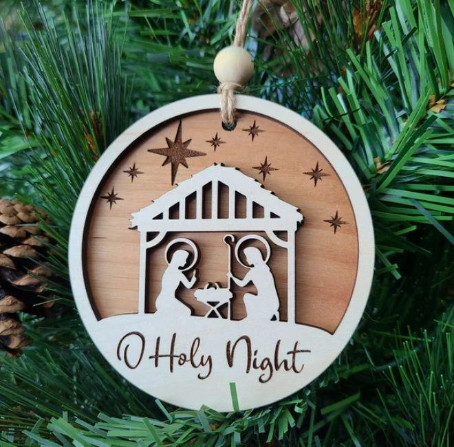 Personalized Wooden Nativity Themed Christmas Ornament – 2-Layer Design for Nativity Lovers