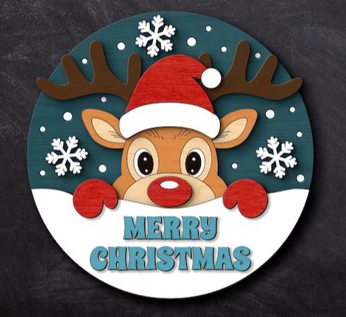 🎄 DIY Christmas Door Hanger Kit – Peeking Baby Reindeer with Snowflake Background | Holiday Wood Craft