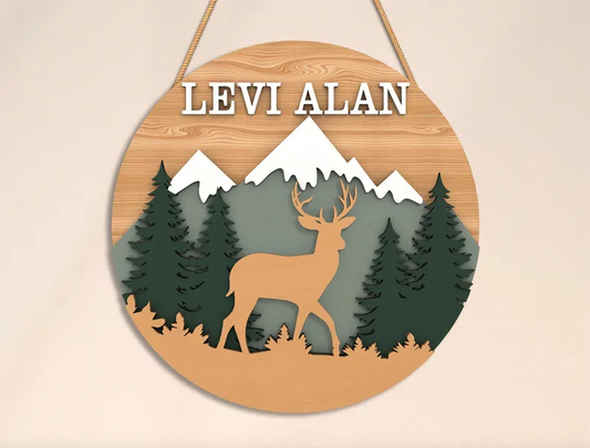 Personalized Deer & Mountain DIY Wall Sign Kit – A Nature-Inspired Craft for Kids