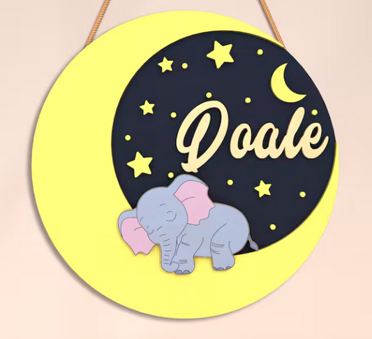 Personalized Elephant DIY Wall Sign Kit – Moon & Stars Nursery Decor Craft