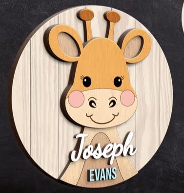 🦒 DIY Giraffe Name Wall Sign Kit – Personalized Wooden Animal Wall Decor for Kids and Nursery