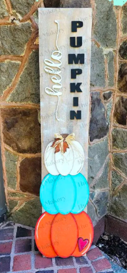 DIY Hello Pumpkin Porch Leaner Kit – Tall Vertical Fall Sign with Pumpkins & Rustic Charm