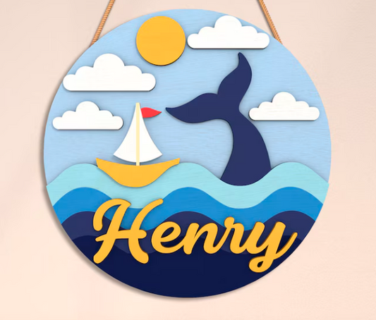 Personalized Whale & Ocean DIY Wall Sign Kit – Nautical Craft for Kids’ Rooms