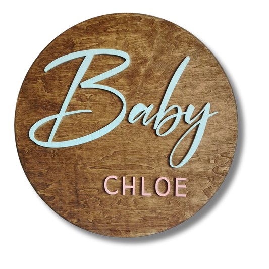 18" Custom Round Baby Name Sign - Simple Design