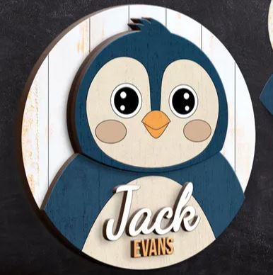 🐧 DIY Penguin Name Wall Sign Kit – Personalized Wooden Kids Room Decor | Cute Arctic Animal Craft