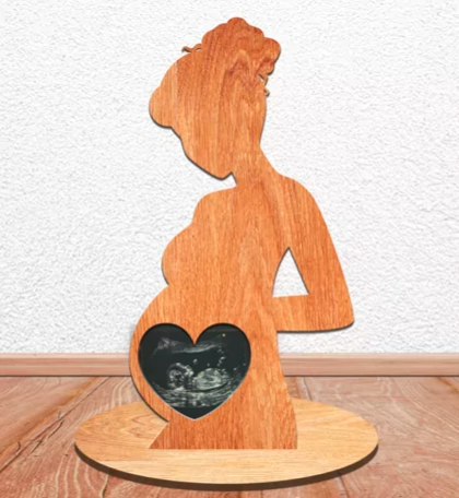 DIY Pregnant Mom Ultrasound Photo Frame – Wooden Silhouette Stand with Heart Cutout