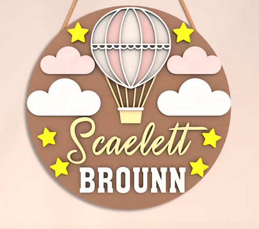 Personalized Hot Air Balloon DIY Wall Sign Kit – Pastel Pink Nursery Craft for Girls