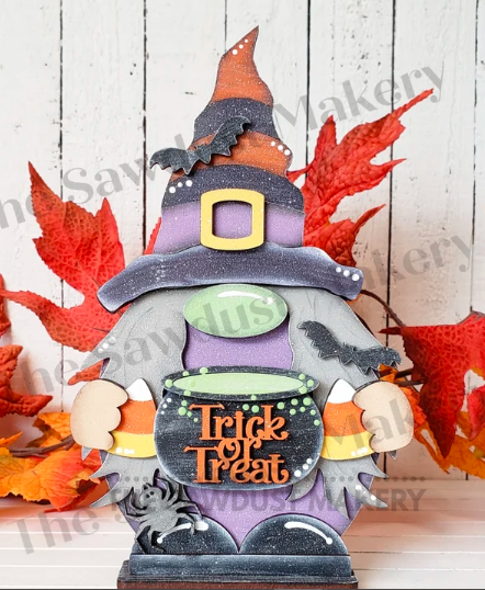 DIY Witch Gnome Shelf Sitter Kit – Trick or Treat Halloween Decor with Spiders & Bats