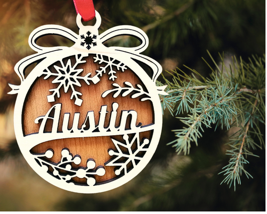 Personalized Wooden Christmas Ornament – Custom Name Engraving | Handcrafted from Canadian