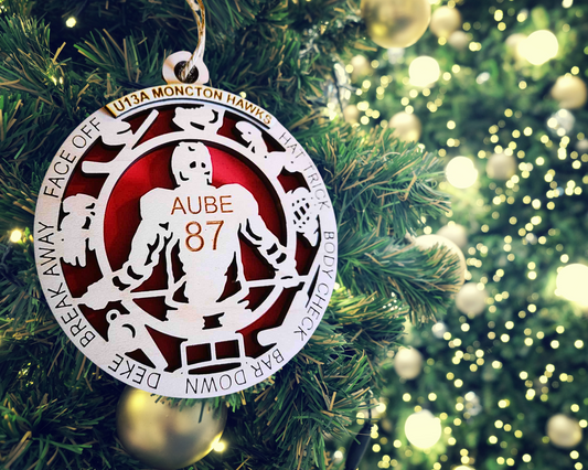 Personalized 2 Layer Wooden Hockey Christmas Ornament – Perfect for Players & Fans