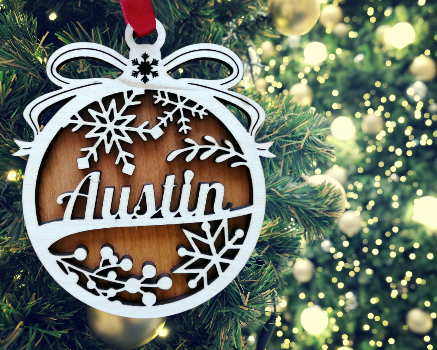 Personalized Wooden Christmas Ornament – Custom Name Engraving | Handcrafted from Canadian