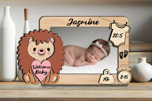 🦔 Custom Baby Birth Photo Frame – Hedgehog Design | Personalized Newborn Keepsake