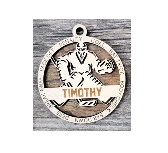 Personalized 2 Layer Wooden Hockey Christmas Ornament – Perfect for Players & Fans
