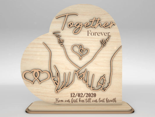 Personalized Holding Hands Wooden Sign – Custom Made Couple Gift with Names & Date | Romantic Laser Cut Valentine’s, Wedding, or Anniversary Decor
