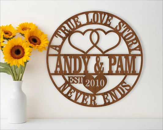 Personalized Wooden Couple Wall Sign – Custom Names & Date – Romantic Anniversary Gift, Wedding Decor, Love Story Plaque