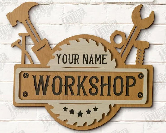 🛠️ Custom Wooden Workshop Sign – Tools & Gears Design