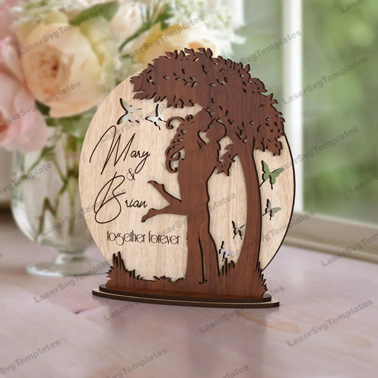 Custom “Together Forever” Couple Wood Art – Personalized Anniversary Gift, Romantic Decor with Tree & Butterflies