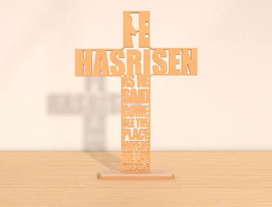 ✝️ "He Has Risen" Scripture Cross Shelf Sitter – Matthew 28:6