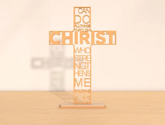 ✝️ "I Can Do All Things Through Christ" Wooden Scripture Cross – Philippians 4:13
