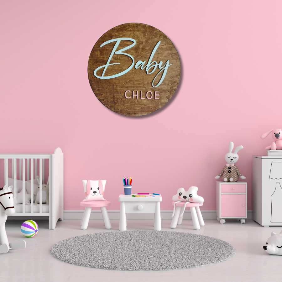 18" Custom Round Baby Name Sign - Simple Design