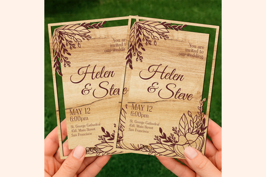 Floral Frame Wooden Laser Engraved Invitation – Personalized for Any Occasion