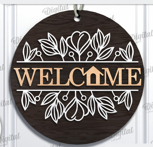 DIY Floral Welcome Door Sign Kit – Wooden Front Door Sign with Leaves & Flowers