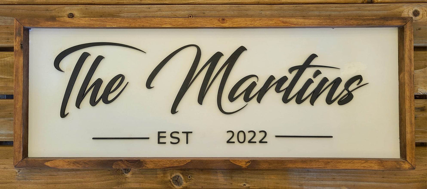 12" x 24" Custom Framed Family Name Sign - Rustic Wall Decor