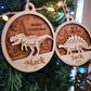 Personalized Dinosaur-Themed Family Christmas Ornament – Handcrafted from Canadian Maple | Custom Name Engraving