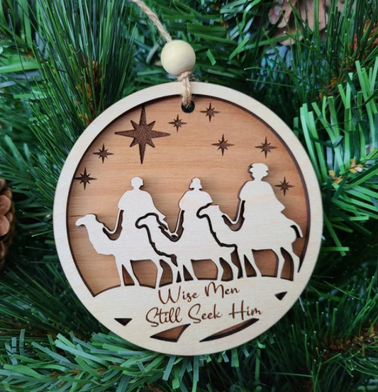 Personalized Wooden Nativity Themed Christmas Ornament – 2-Layer Design for Nativity Lovers