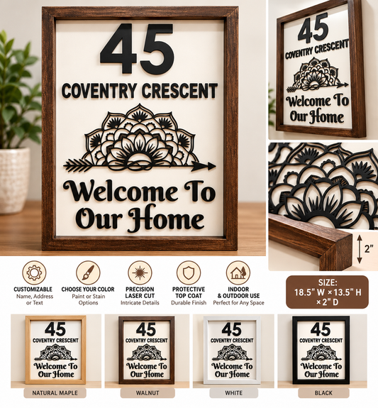 Custom Wooden Framed Wall Sign with Indian-Inspired Mandala Design | Personalized Laser-Cut Home Decor
