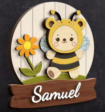🐝 Personalized DIY Bee Bear Wall Sign Kit – Custom Name Craft for Nursery or Kids' Room