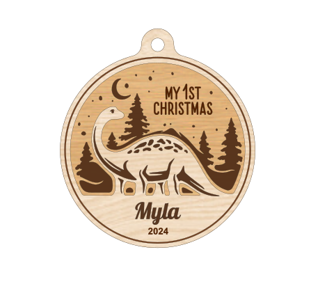 Personalized Dinosaur-Themed Family Christmas Ornament – Handcrafted from Canadian Maple | Custom Name Engraving