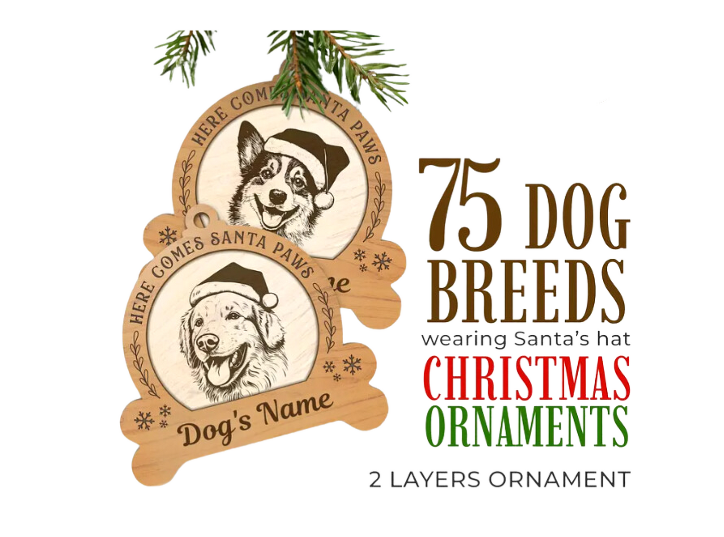 Personalized Dog Breed Christmas Ornament – Custom Name & Dog Breed Engraving | Handcrafted from Canadian Maple