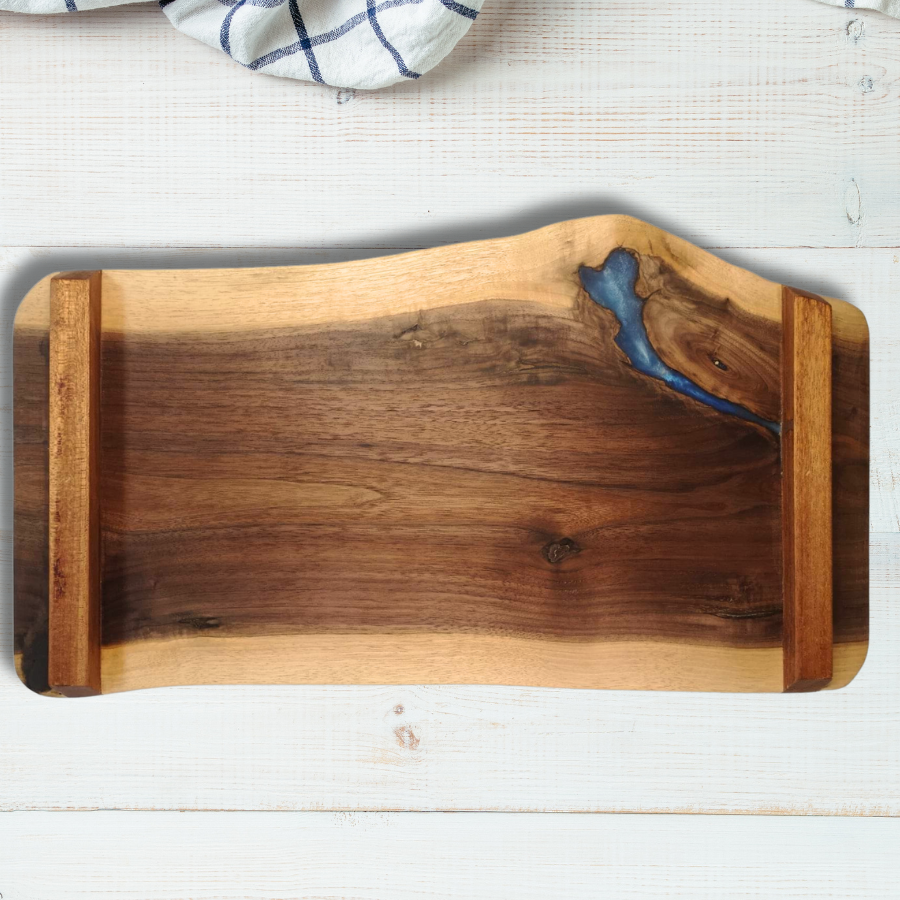 Engravable Walnut Serving Tray with Epoxy Accent