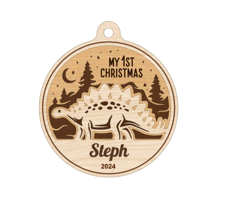 Personalized Dinosaur-Themed Family Christmas Ornament – Handcrafted from Canadian Maple | Custom Name Engraving