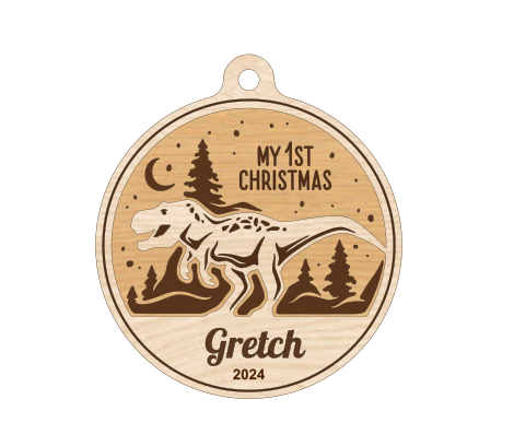 Personalized Dinosaur-Themed Family Christmas Ornament – Handcrafted from Canadian Maple | Custom Name Engraving