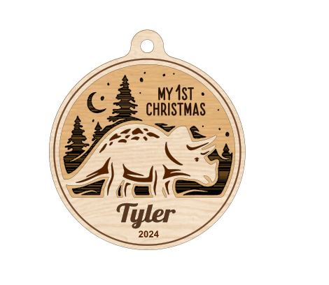 Personalized Dinosaur-Themed Family Christmas Ornament – Handcrafted from Canadian Maple | Custom Name Engraving