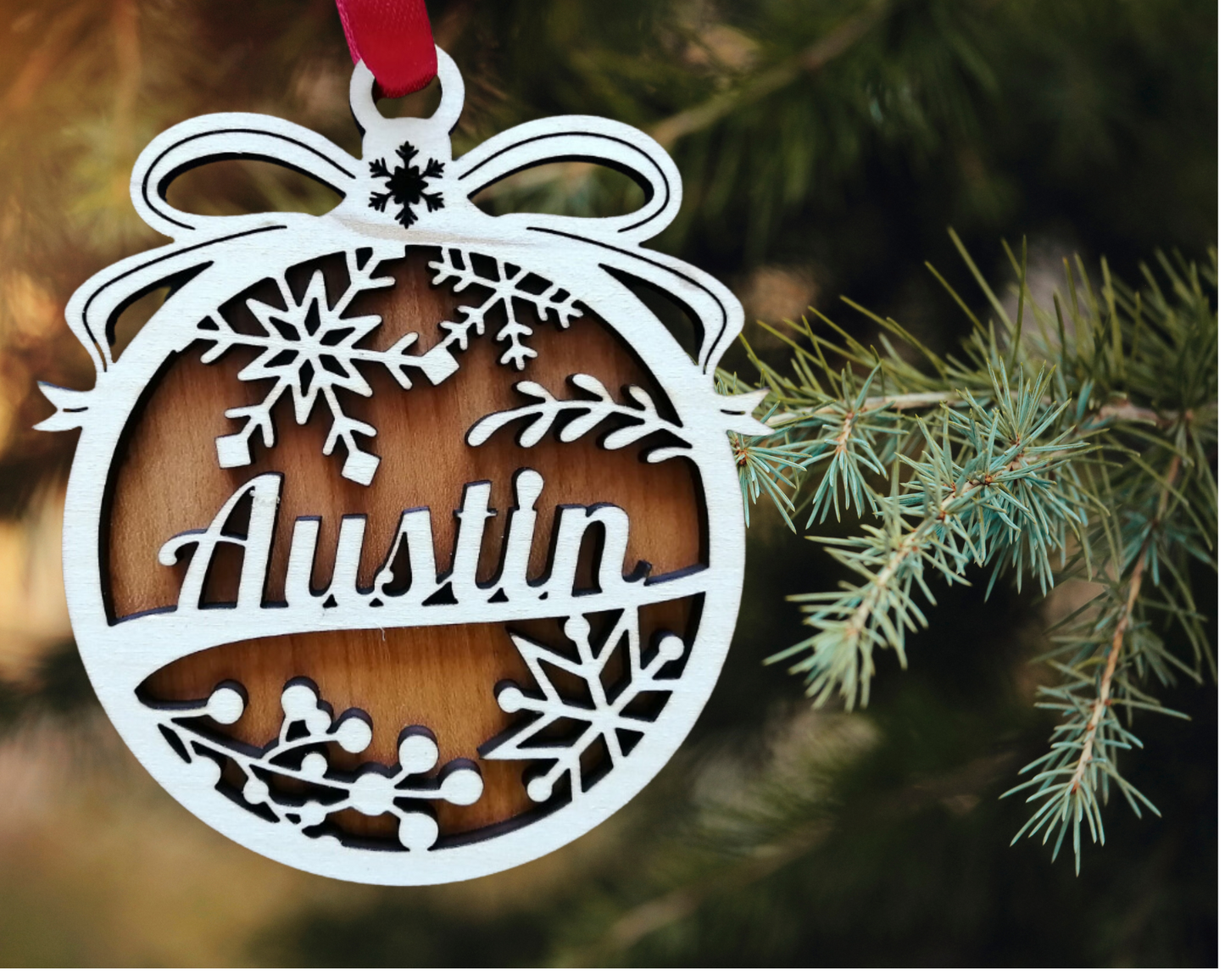 Personalized Wooden Christmas Ornament – Custom Name Engraving | Handcrafted from Canadian