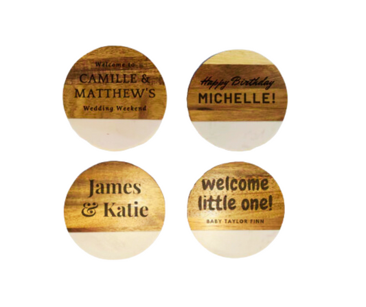 Engravable Acacia & Marble Coaster (round)