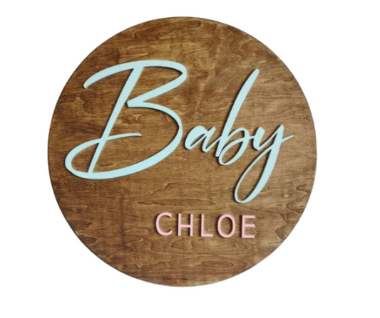 18" Custom Round Baby Name Sign - Simple Design