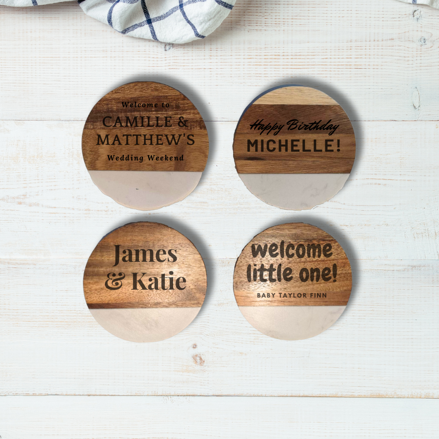 Engravable Acacia & Marble Coaster (round)