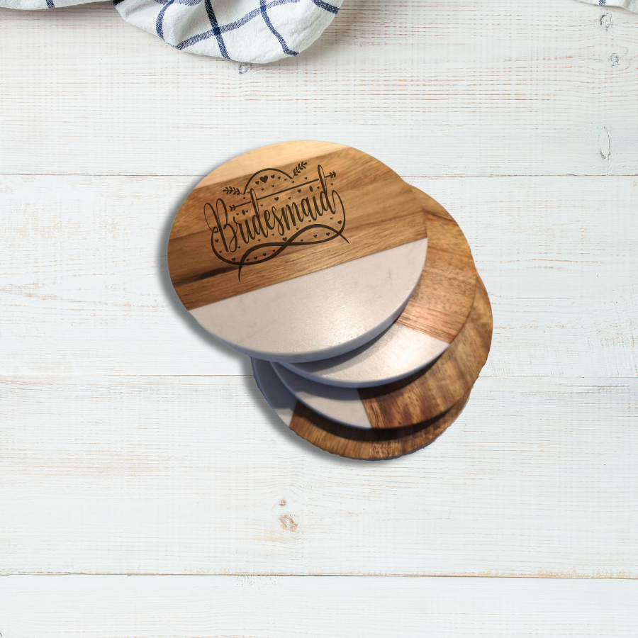 Engravable Acacia & Marble Coaster (round)