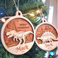 Personalized Dinosaur-Themed Family Christmas Ornament – Handcrafted from Canadian Maple | Custom Name Engraving