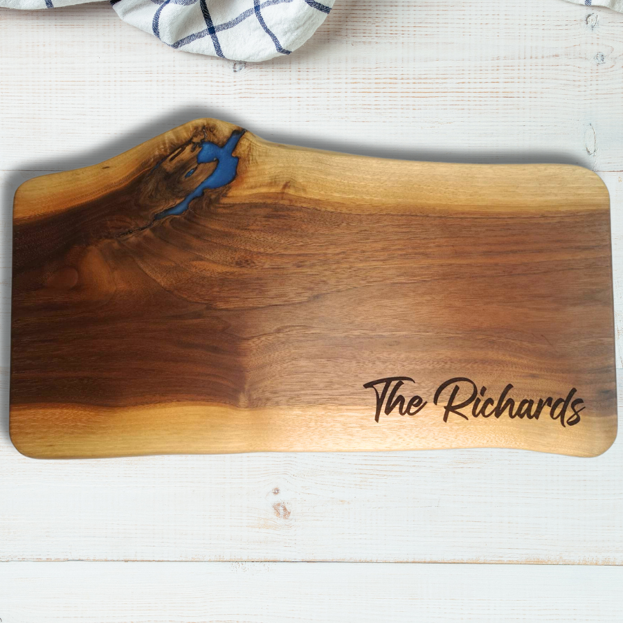 Engravable Walnut Serving Tray with Epoxy Accent