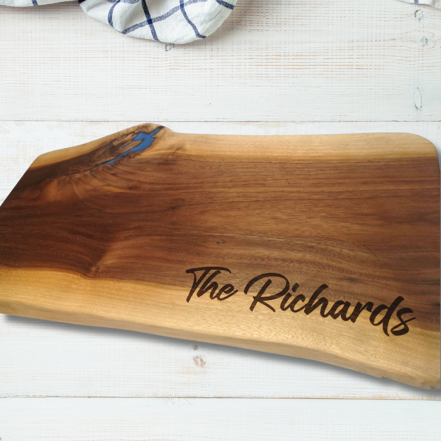 Engravable Walnut Serving Tray with Epoxy Accent